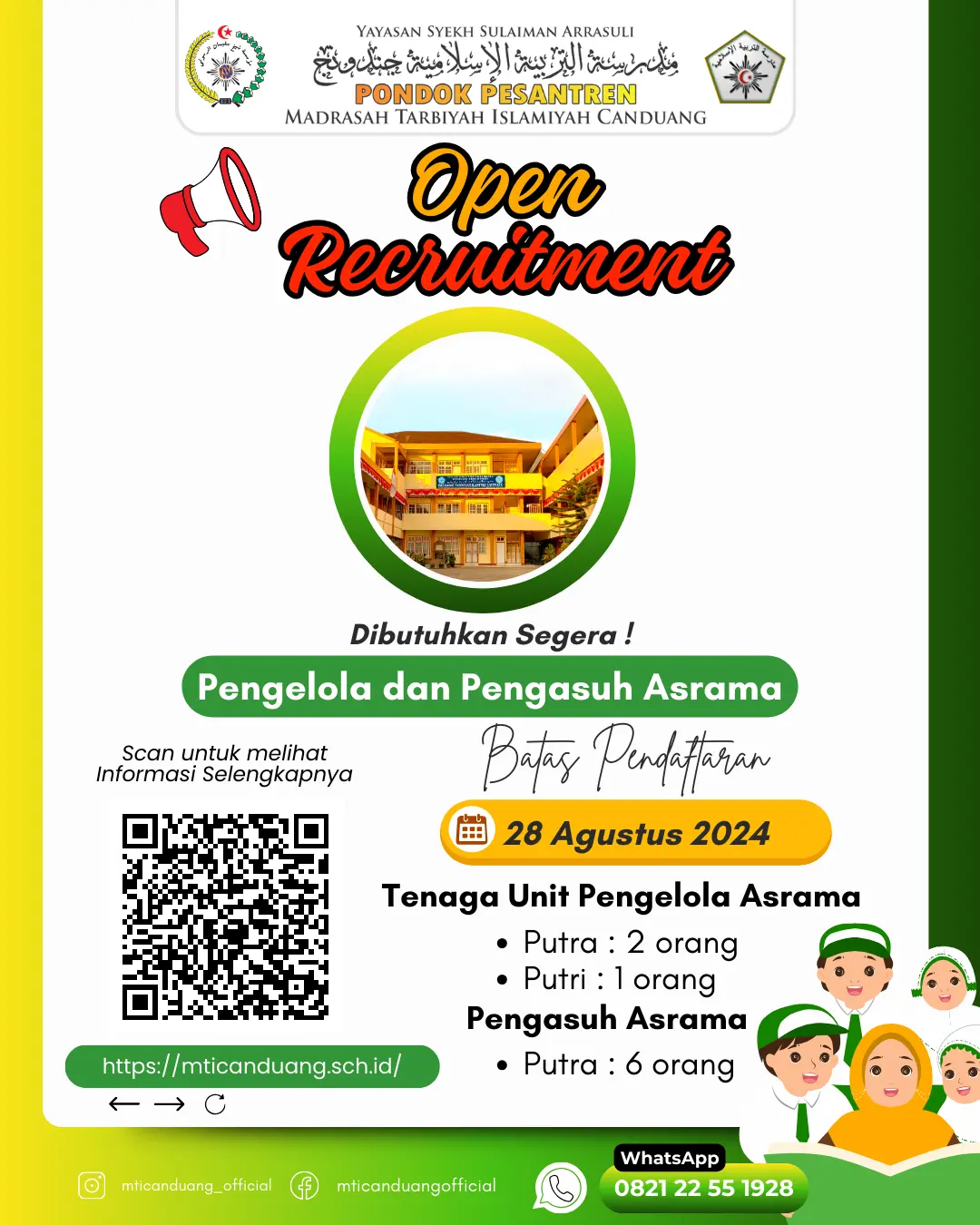 Open Recruitment Pengelola dan Pengasuh Asrama PP. MTI Canduang 2024